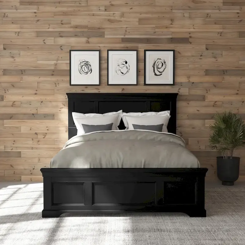 Queen Bed Frame in Black Finish, Hardwood and Engineered Wood, Box Spring Required
