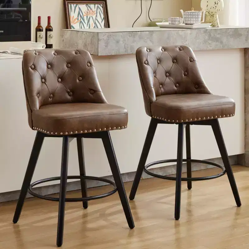 Counter Height Bar Stools Set of 2, Modern Swivel Bar Stools with Back and Wood Legs, 26 H Seat Height Upholstered Barstools Bar Chair for Kitchen