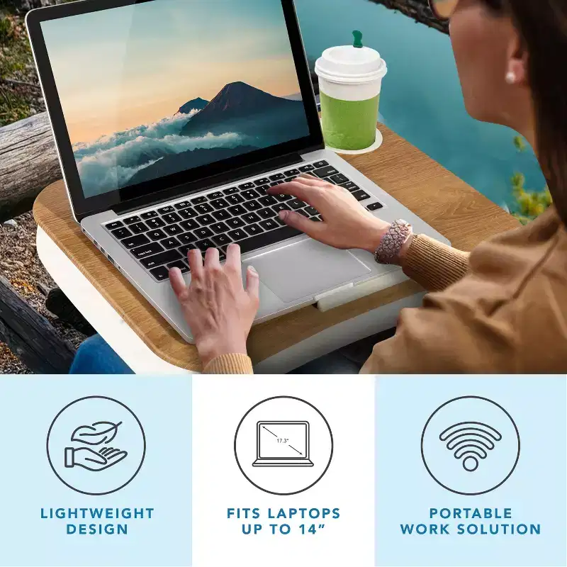 Cupholder Lap Desk, Portable Laptop Tray with Cup Holder for Sofa, Bed & Travel