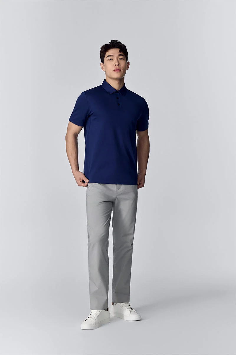 Waffle-Knit Buttonless Polo – Dusty Pink