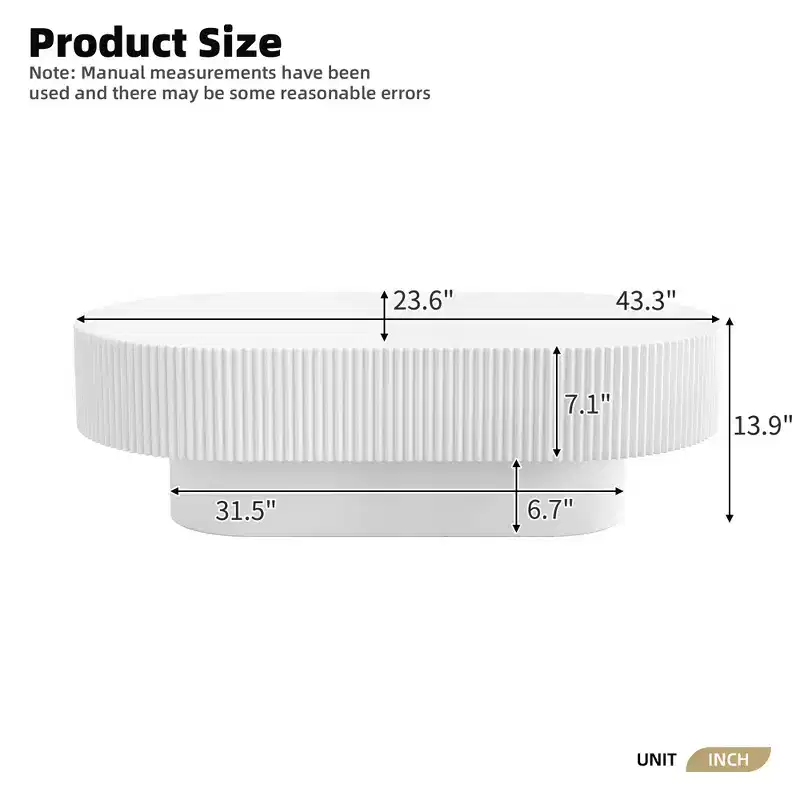 Oval Coffee Table with Fluted Base for Living Room
