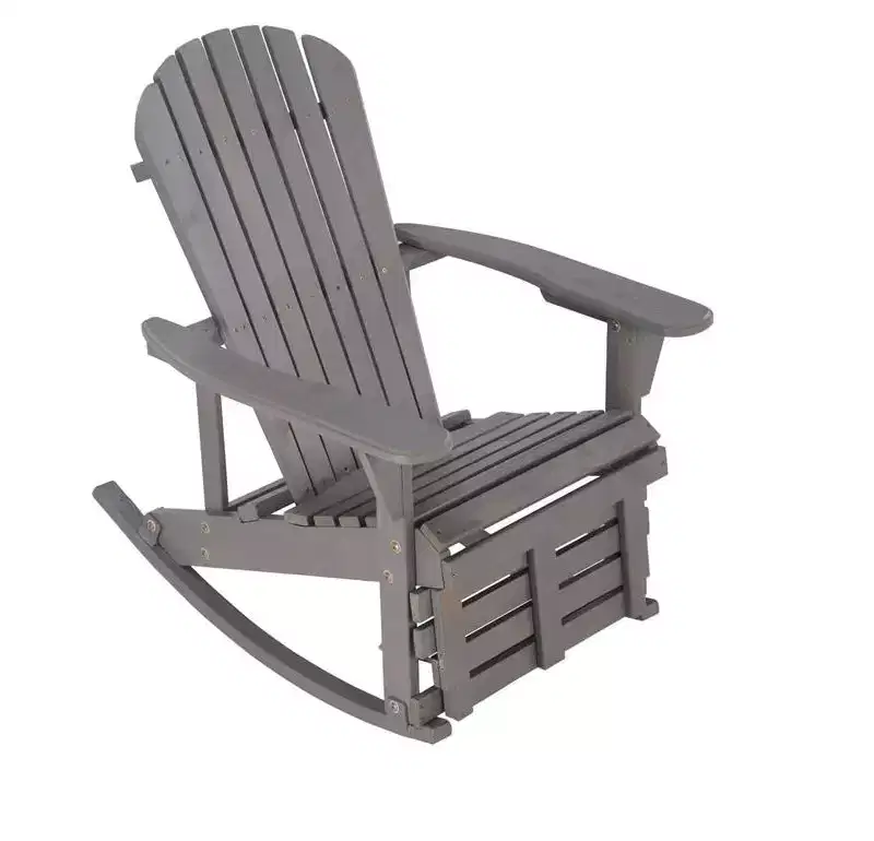 Jiallo Zero Gravity Collection Dark Gray Adirondack Rocking Chair with Built-in Footrest - Set of 2 Rocking Chairs