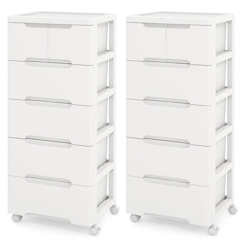 Costway 2 PCS 6-Drawer Plastic Rolling Storage Cart with 4 Universal - See Details