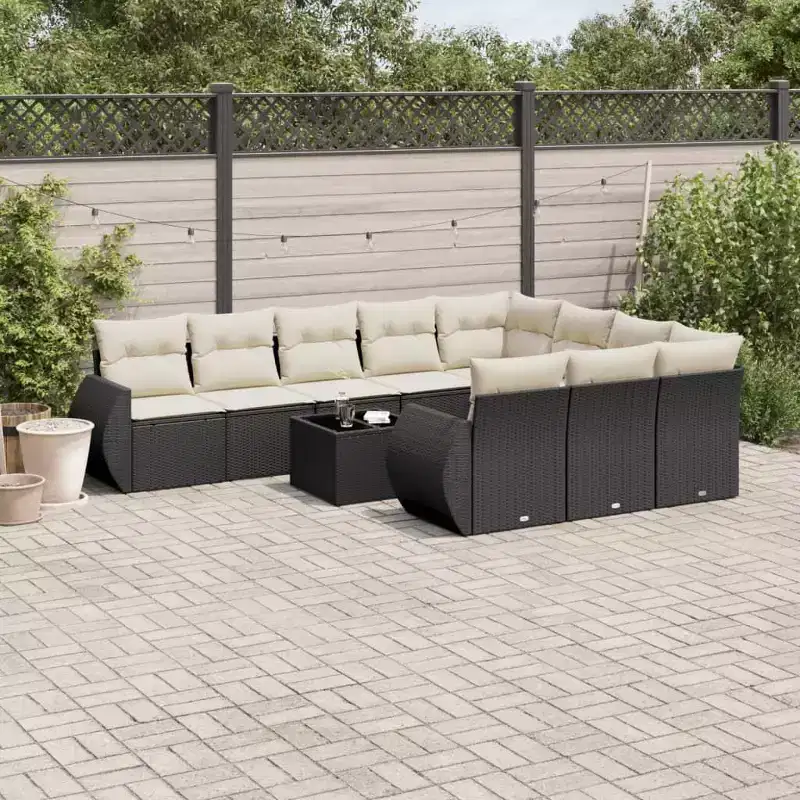 vidaXL 11 Piece Patio Sofa Set with Cushions Black Poly Rattan