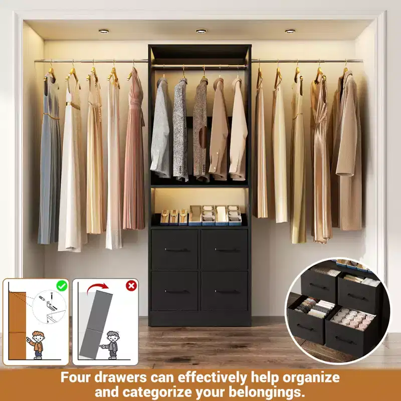 25 To 103 Closet System with Four Farbric Drawers