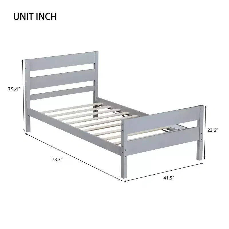 Sailvan Twin Rubber Wood Platform Bed Frame with Headboard and Footboard, Space-Saving Design