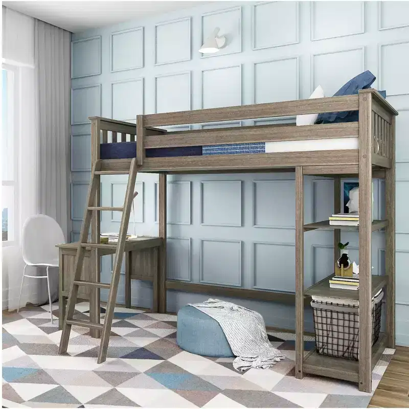Max & Lily Loft Bed, Solid Wood Twin High Loft Bed with Bookcase and Desk for Kids