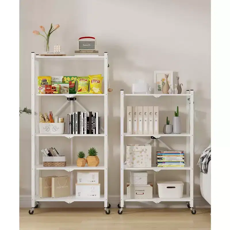 Foldable Storage Shelf 5-Tier with Lockable Wheels 600 lbs Capacity Metal Shelving Unit, White