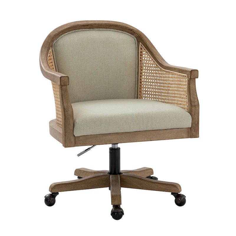 Danilo Farmhouse 360 Degree Swivel Height Adjustable Rattan Desk Chair with RubberWood by HULALA HOME