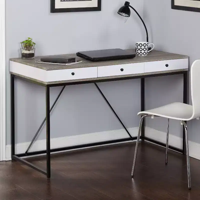Buylateral Chelsea 3 Drawer Desk Black/Gray/White
