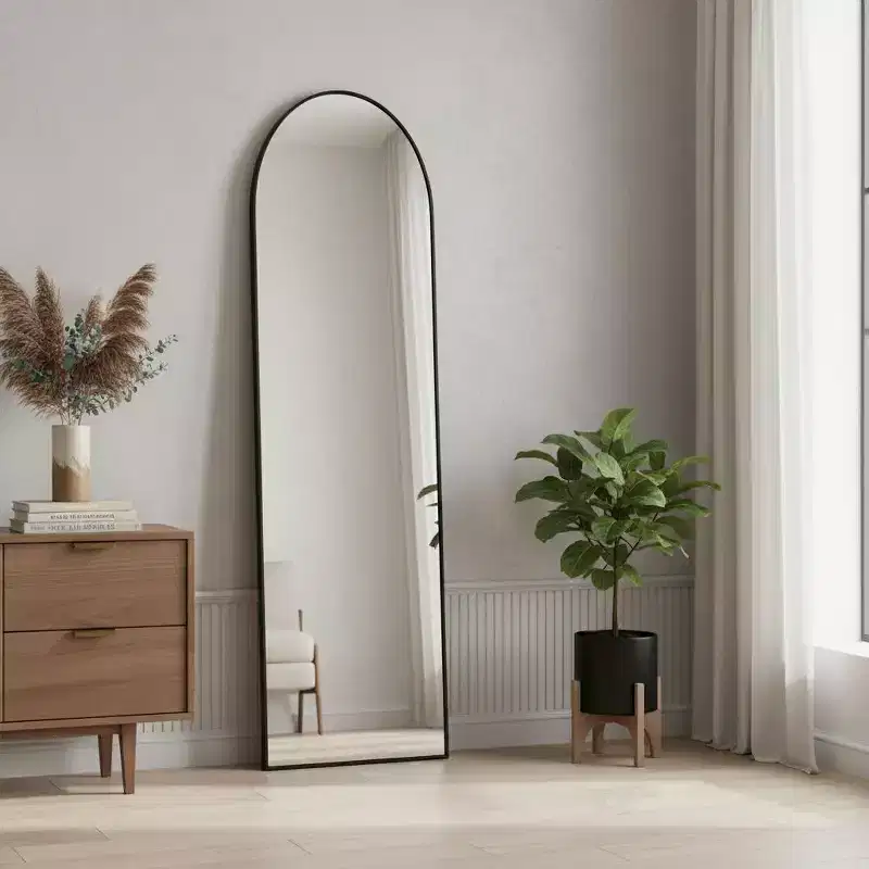 HomeRoots Black Aluminum Arch Freestanding Or Wall Mount Framed Full Length Mirror