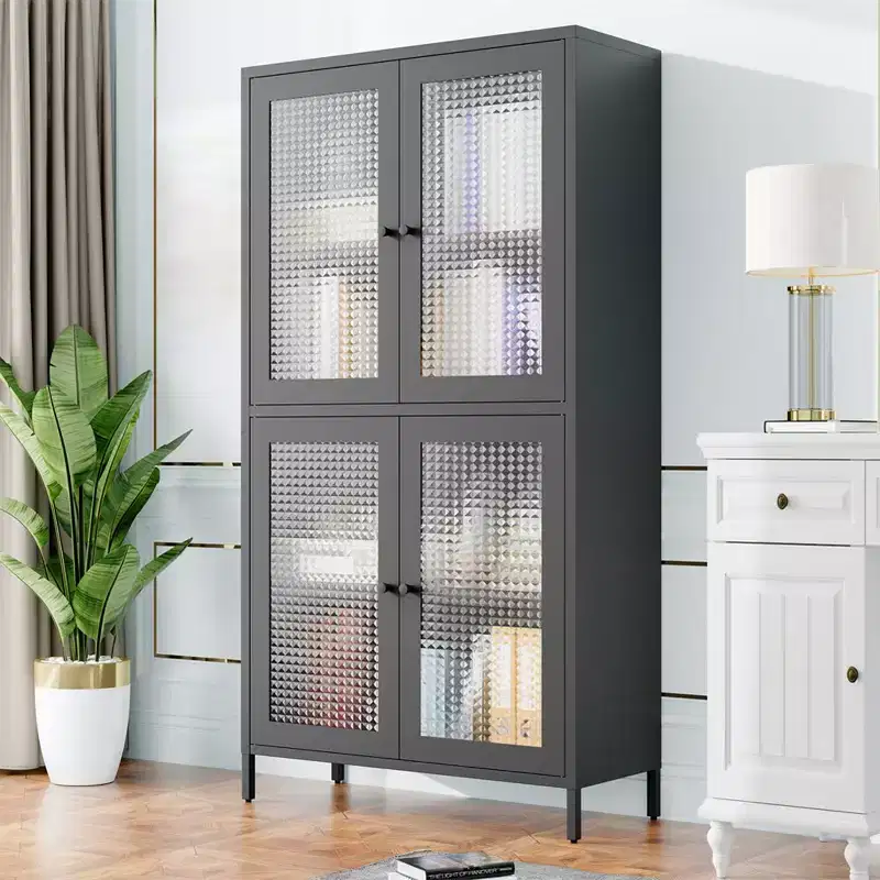 Metal Storage Cabinet, 59 Tall Display Cabinet with 4 Glass Door, Kitchen Pantry Cabinet, Glass Storage Cabinet for Home Office