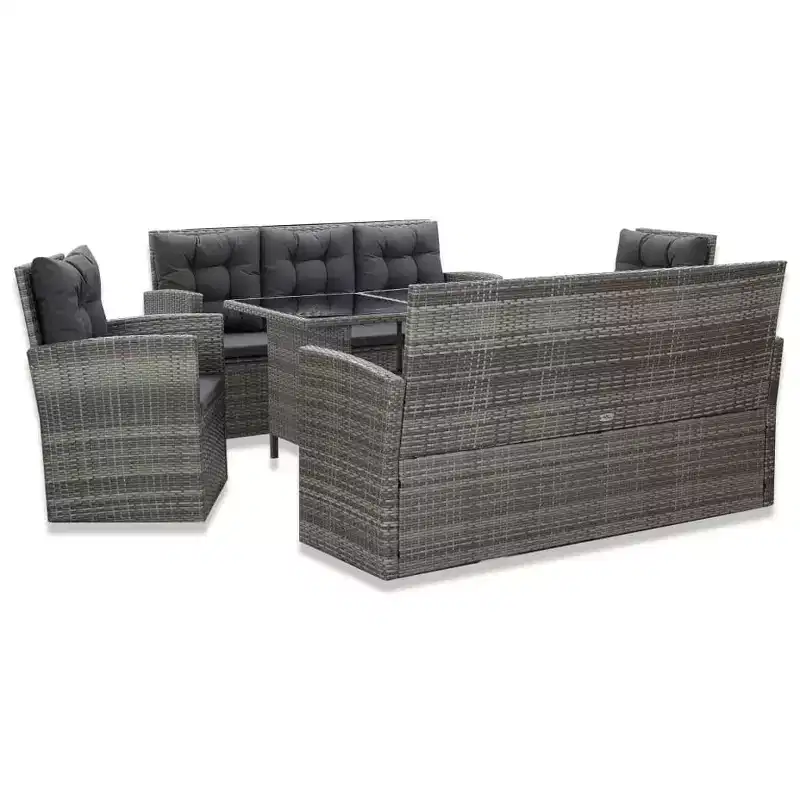 vidaXL Dining Set Grey PE rattan Large Removable Covers