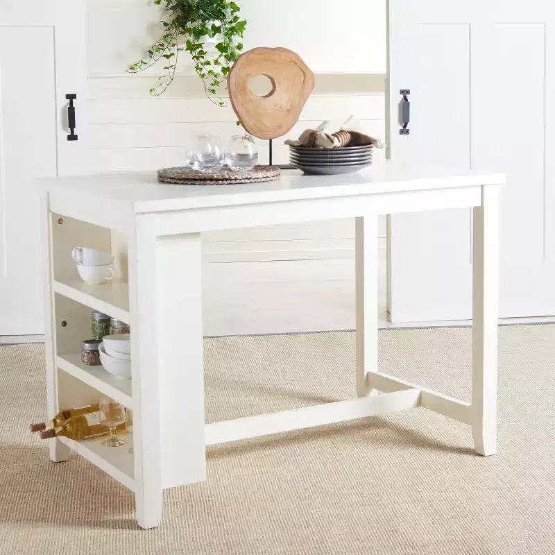 Aero Rectangle Counter Table - White, Seats 3, Rubberwood