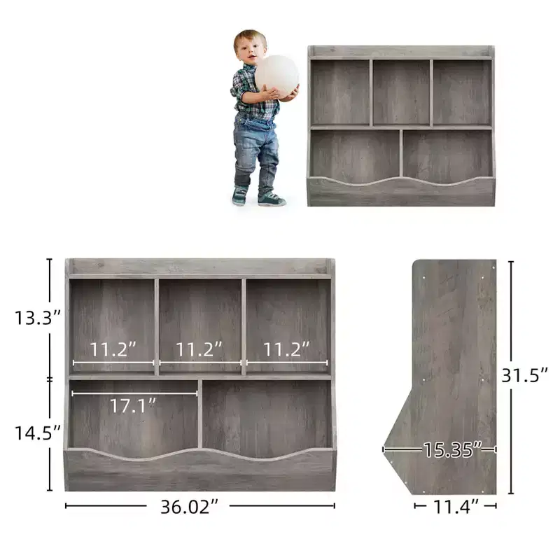 COZONY Kids Toy Storage Cabinet, 2-Piece Toy Bookshelf & Cubby Organizer with Bins, Bookcase for Bedroom & Playroom, Gray