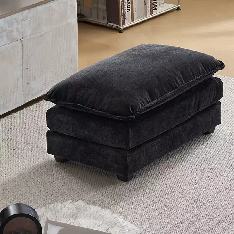35.4'' Double Cushion Blue Chenille Ottoman