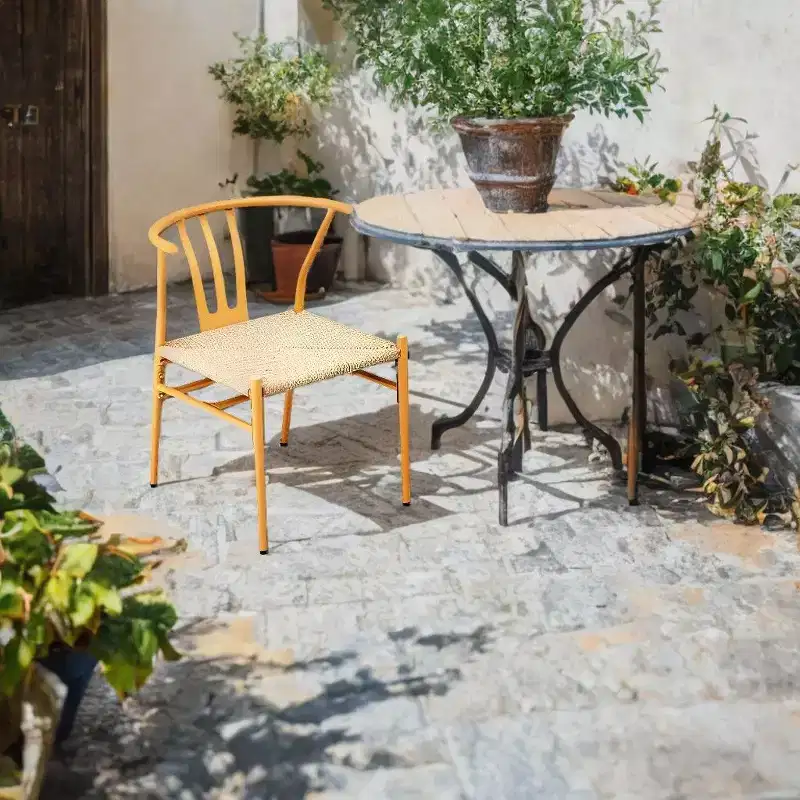 Karl Home | Yellow Metal-framed Weave Dining Chair (4-Pack)