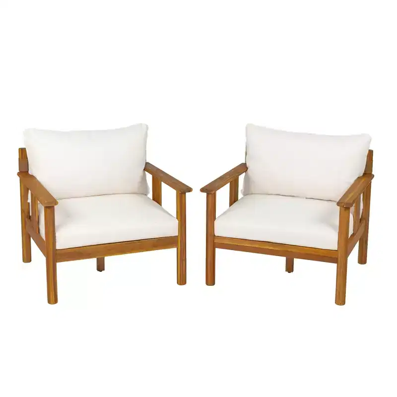 Christopher Knight Home Chalida Modern Acacia Wood Patio Club Chair with Cushion