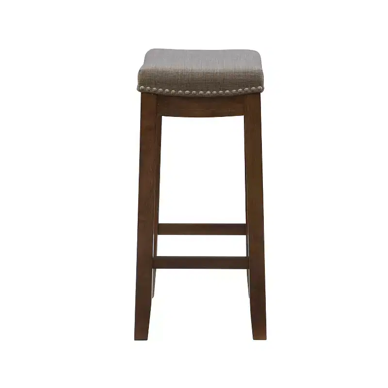 Counter Height Barstool Rustic Brown Natural Linen Upholstered Backless