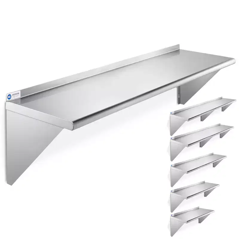 GRIDMANN 14 Deep Stainless Steel Kitchen Wall Mount Shelves with Backsplash - NSF Certified