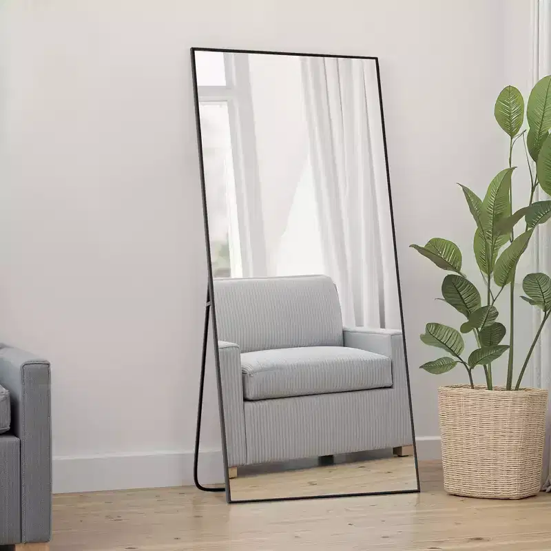 Aluminum Alloy Full-Length Dressing Mirror with Stand – Black