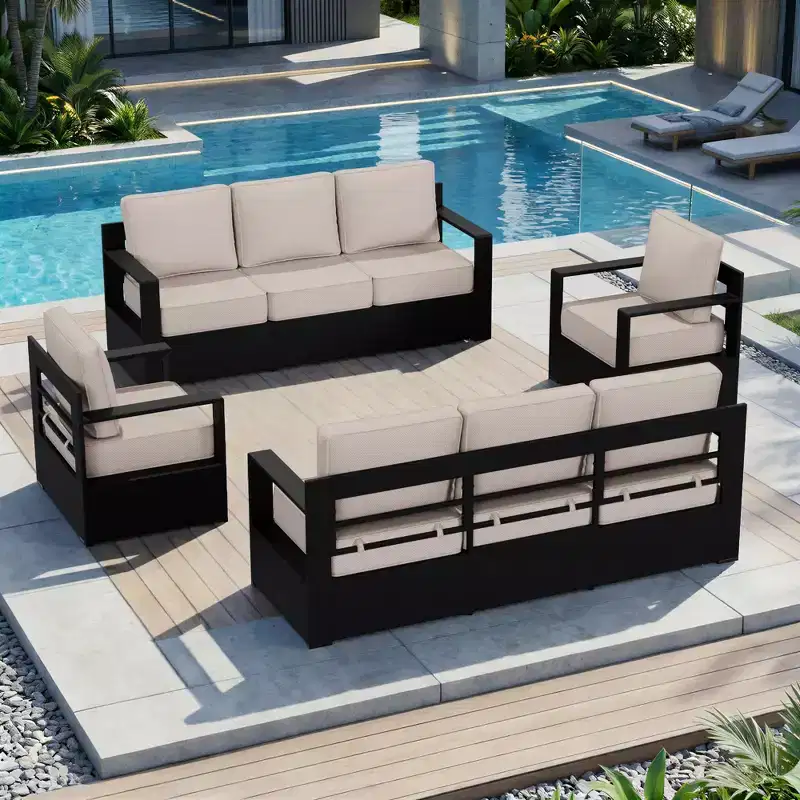 UPTIOT 8-Person All-Weather Aluminum Sectional Set with Two 3-Seat Sofas & Armchairs