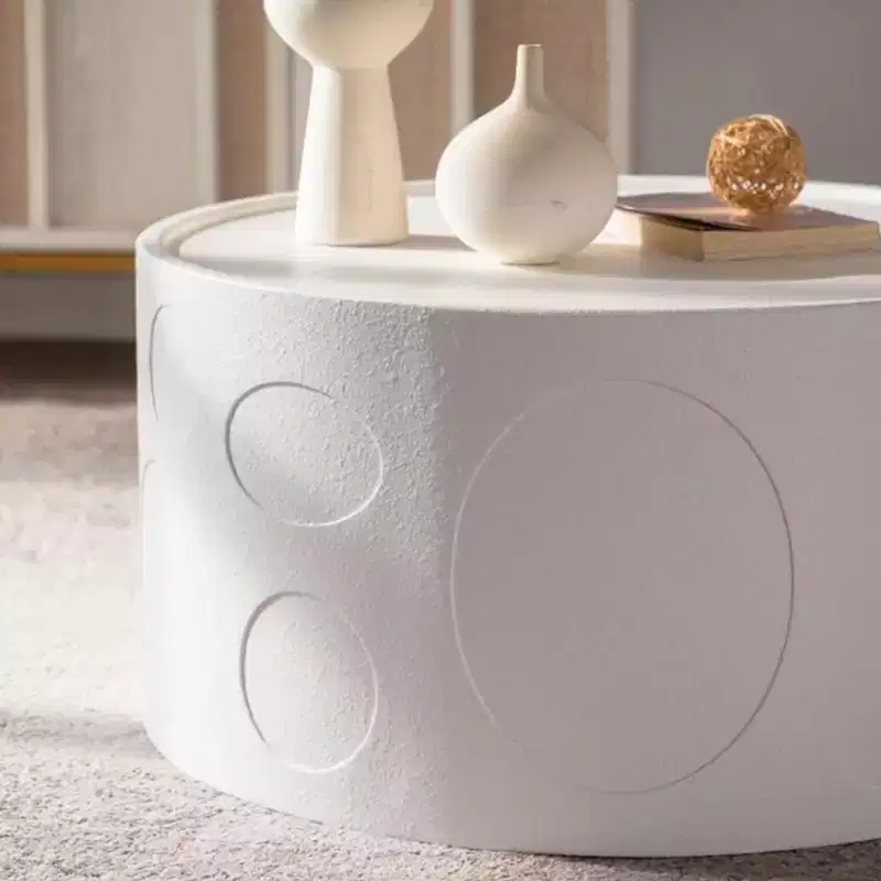 Round Side Table with Handcrafted Relief and Sturdy Pedestal Base, No Assembly Required