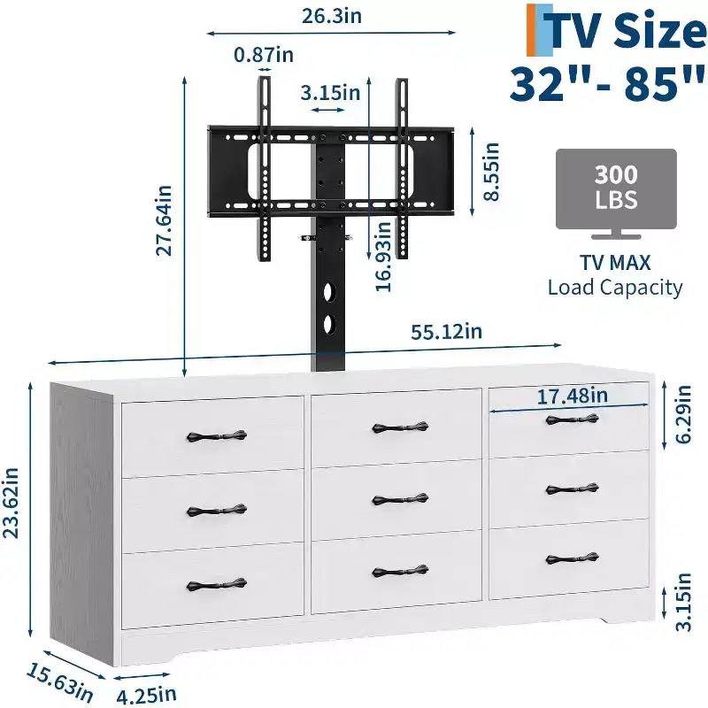 TV Stand with Mount for 32C85 Inch TVs, Modern Wood Media Console with Storage 9 Drawers, Living Room Entertainment Center Furniture