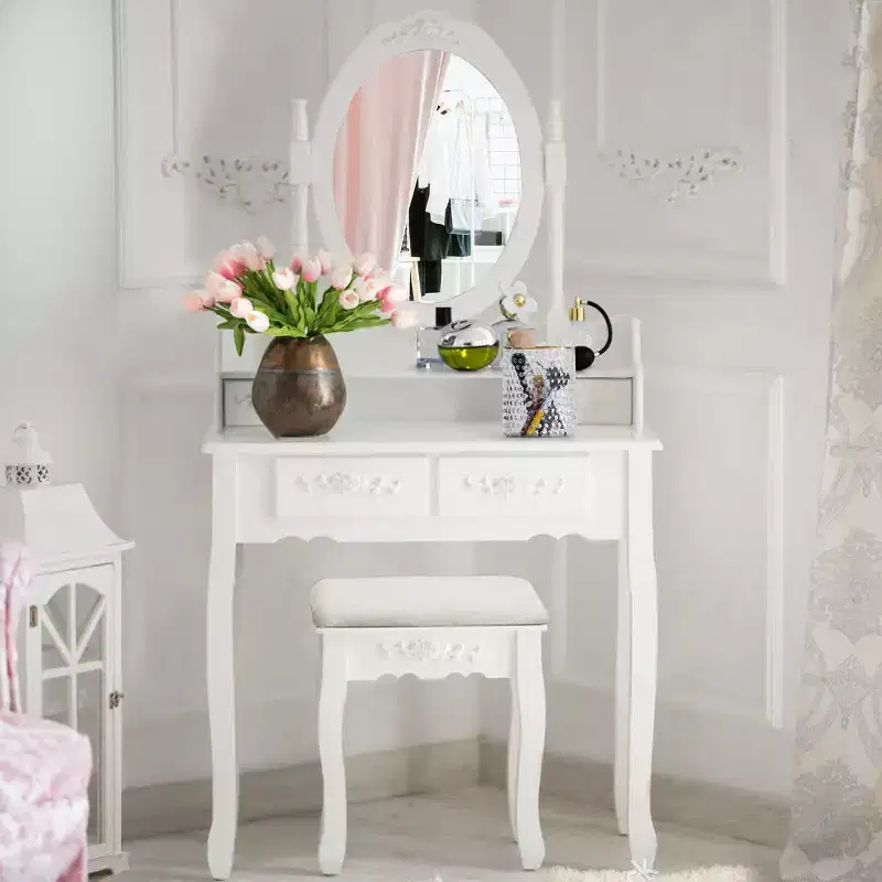 Vanity Wood Makeup Dressing Table Stool 4 Drawers Black/White