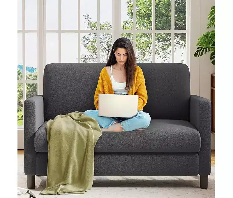Two-Seater Loveseat Sofa 51 Inch, Soft Teddy Fabric and Solid Wood Frame, Compact Apartment Couch with Tool-Free Assembly for Small Spaces