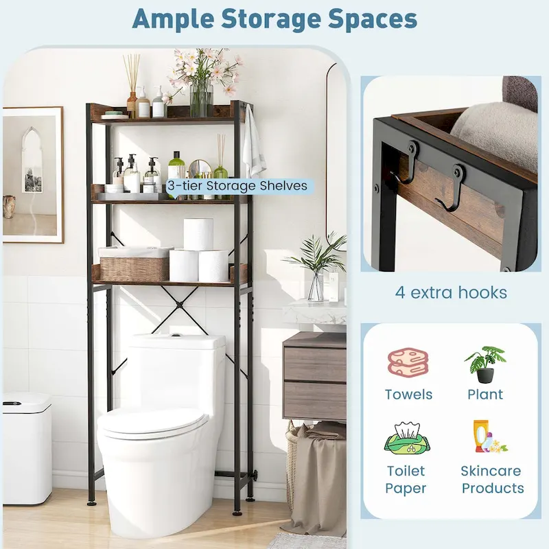 Costway 3-Tier Over-The-Toilet Bathroom Shelf Metal Frame Space Saver - See Details