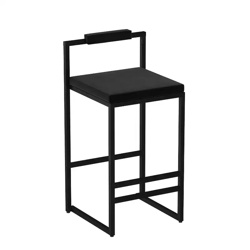 Set of 2 Modern Velvet Bar Stools Counter Height with Footrest, Black