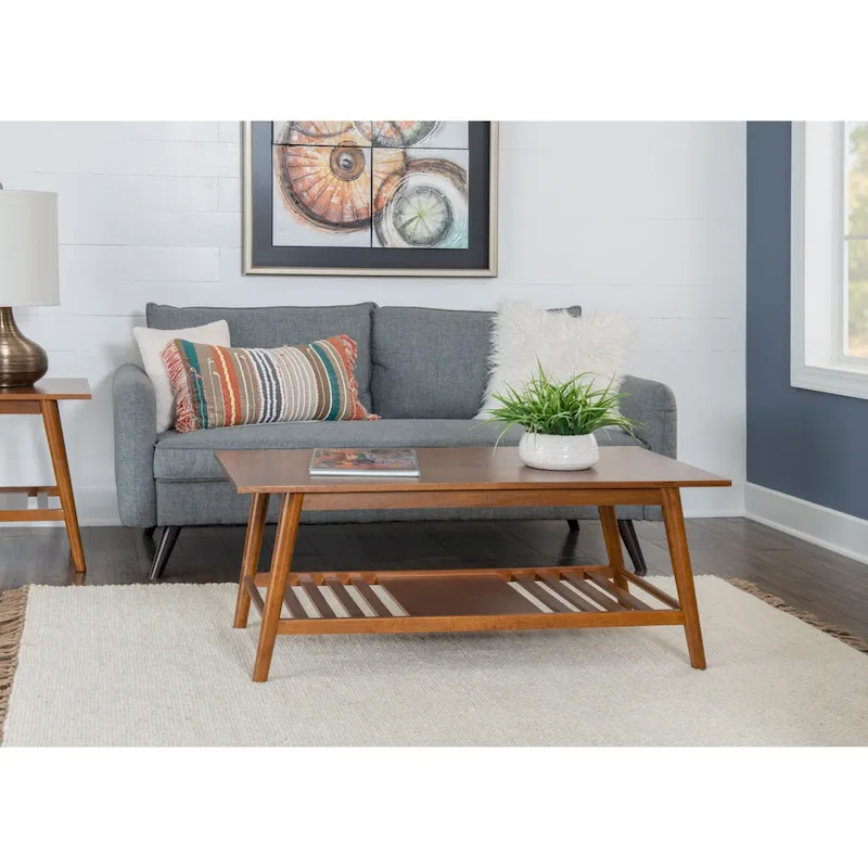Brown Mid-Century Coffee Table with Bottom Shelf, 47