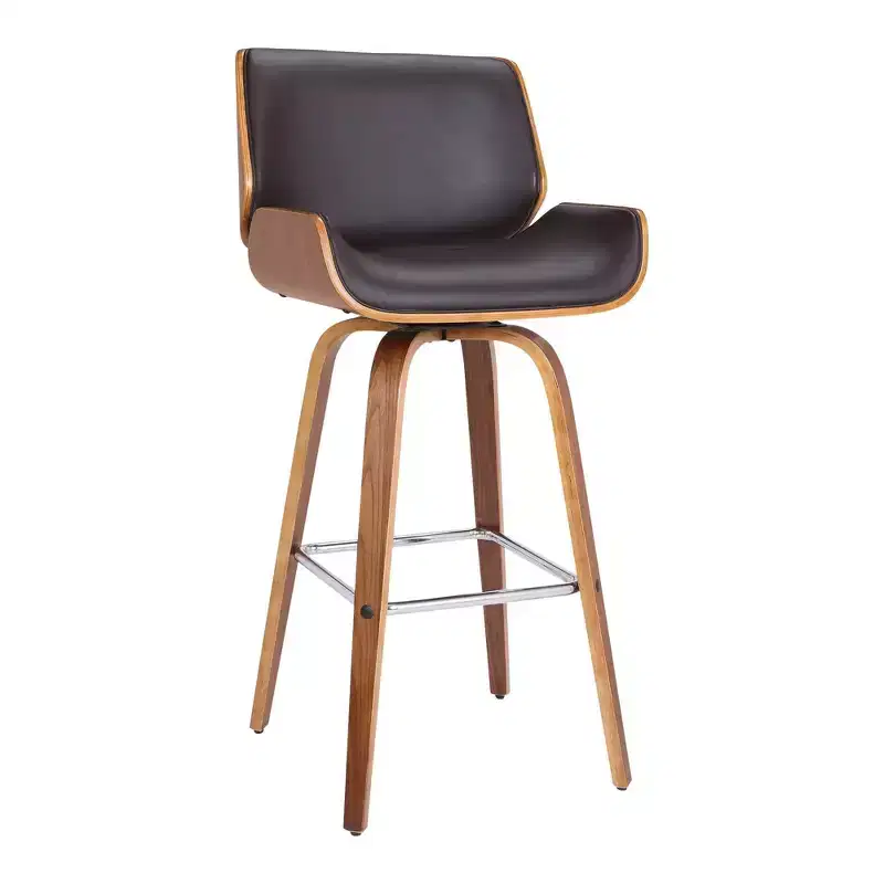 30 Gambier Mid-Century Swivel Bar Height Barstool Brown - Armen Living: Adjustable, Faux Leather, Chrome-Plated Steel Frame