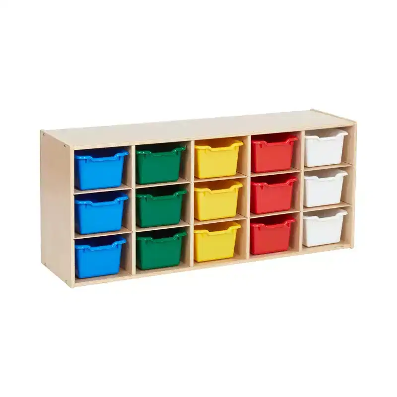 ECR4Kids Streamline 15 Cubby Tray Cabinet with 15 Scoop Front Bins, 3x5, Kids Furniture