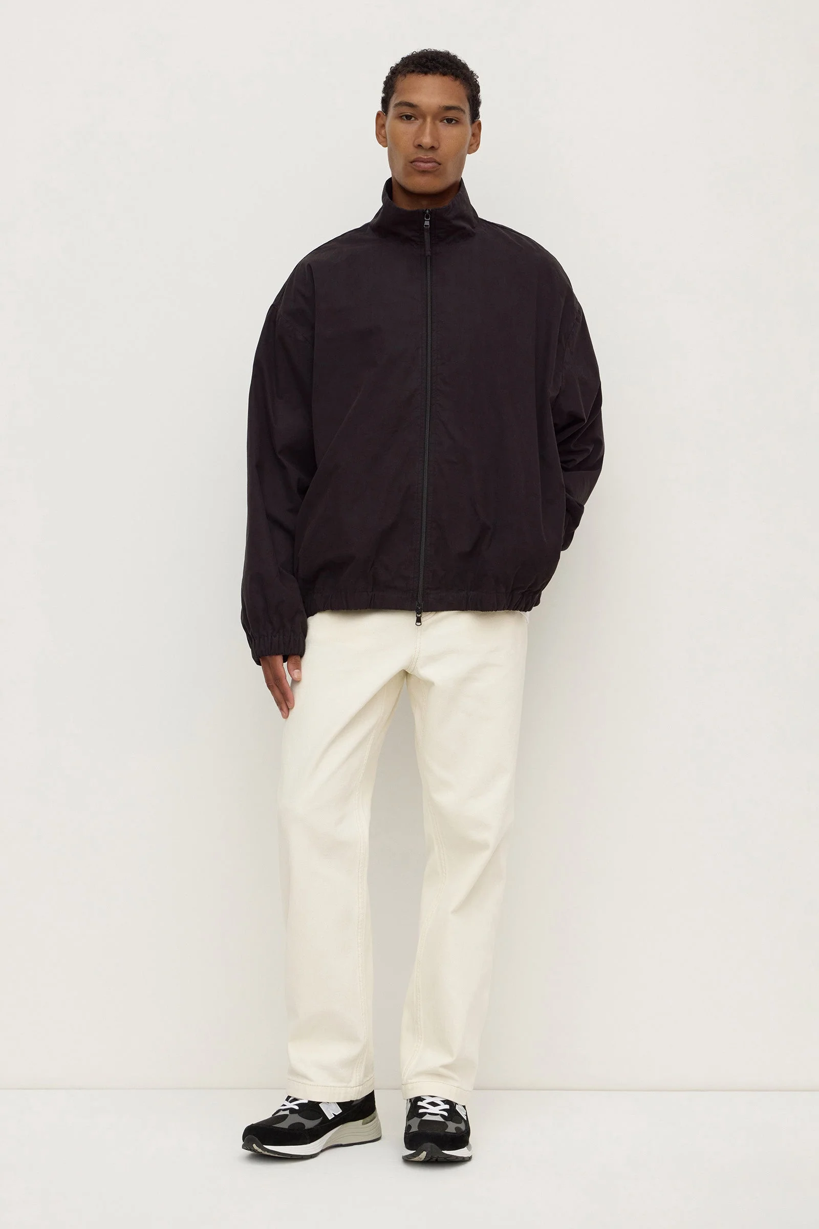 Black Cotton Stand Collar Jacket