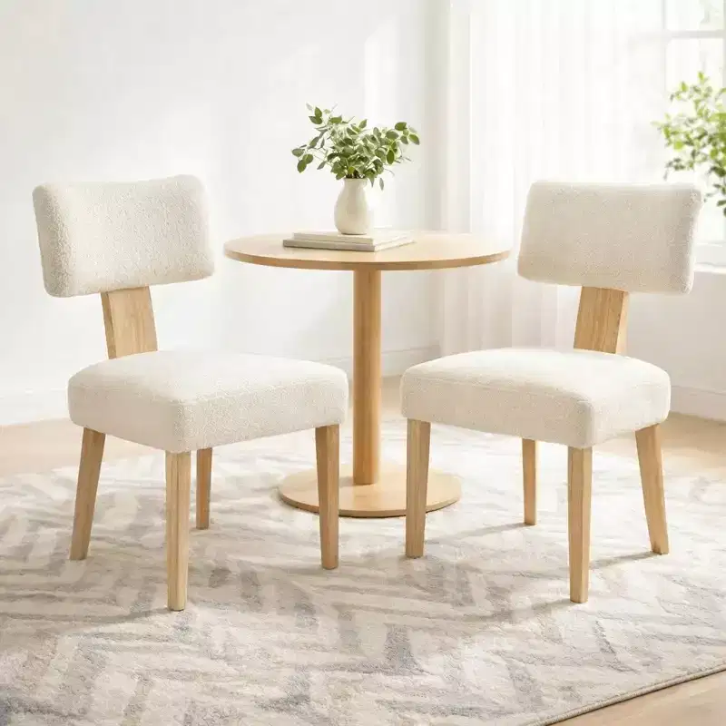Wooden Dining Chairs Set of 2, Upholstered Fabric Kitchen Side Chairs with Solid Wood Legs, Modern Accent Chairs for Dining Room Living Room (Beige)