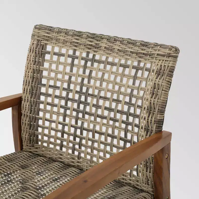 Hampton 4pk Wicker Mid-Century Club Chairs: Acacia Wood & Iron Frame - Christopher Knight Home