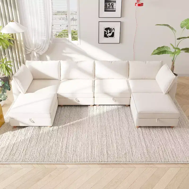 GDFStudio Zayne Modern 6-Seat Fabric Upholstered Modular U-Shaped Sectional Sofa with Storage