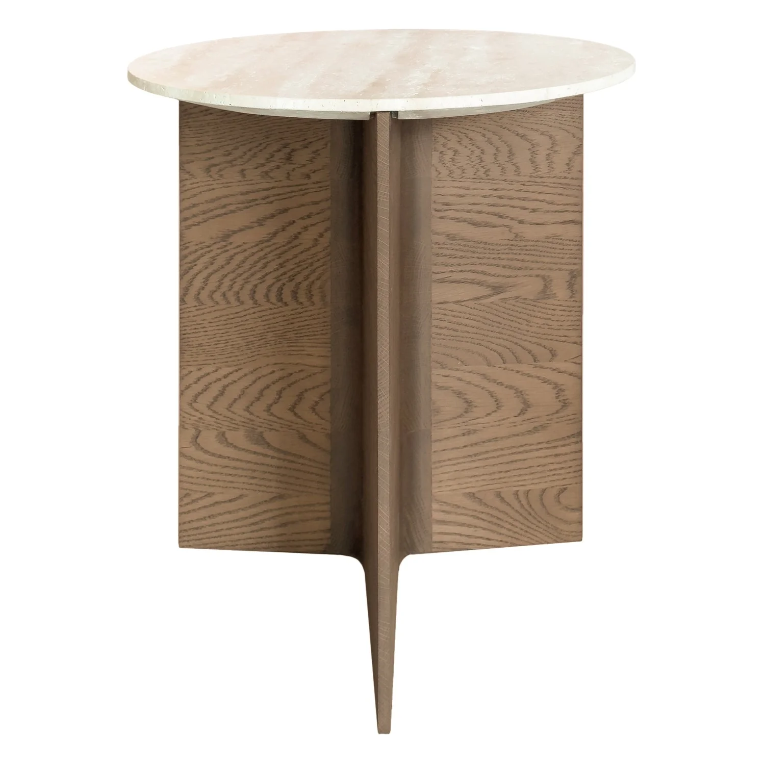 Natural Travertine & Timber T-Base Side Table with Tapered Panel Detail for Living & Bedrooms
