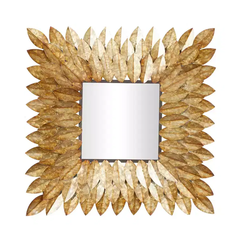 Metal Leaf Radial Wall Mirror Brown - Olivia & May: Rustic Square No Assembly Required