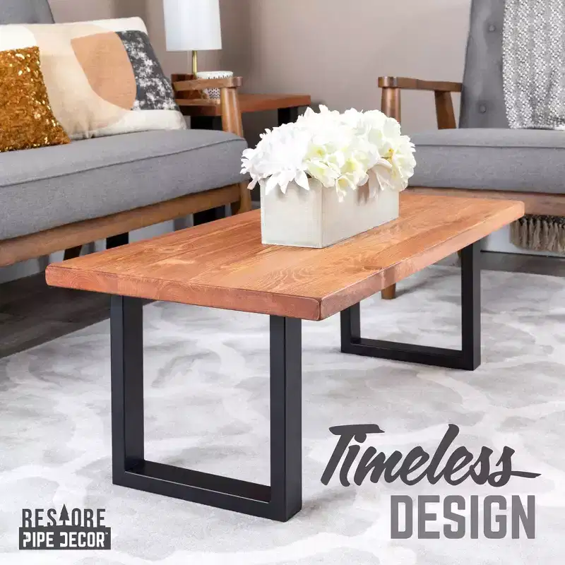 Pipe Decor Skyline Sunset Cedar Solid Wood Coffee Table with 12 in. Landscape Legs