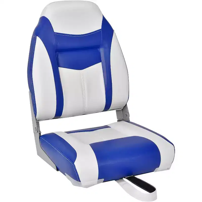 Gymax 1/2PC High Back Boat Seat Folding Fishing Seat w/ Soft Padded Cushion Fold-down Captain Boat Seat w/ Flexible Hinges Black/Blue