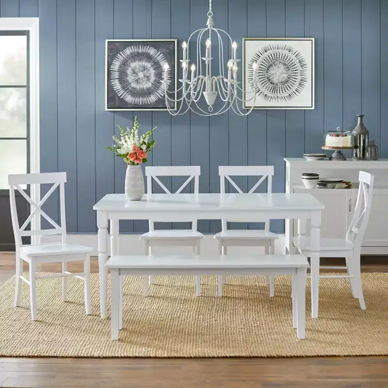 Farmhouse Bench White: Rubberwood, Modern Style, Entryway & Bedroom Seating