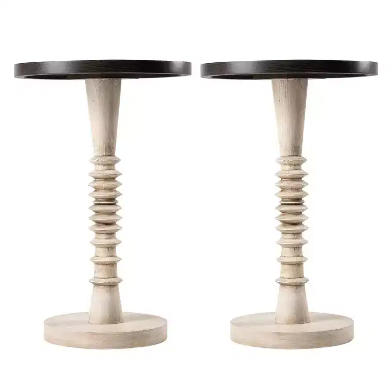 Pedestal Tray Top End Table for Drinks, Lamps or Plants, Black, Set of 2