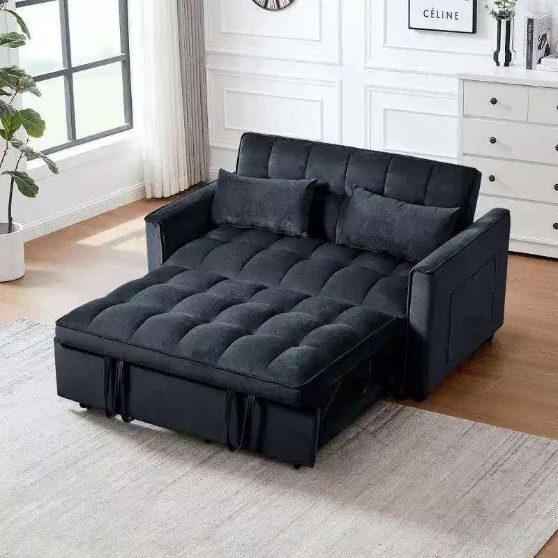 TUYOHW 3-in-1 Convertible Sleeper Sofa Bed,Modern Pull Out Couch with Adjustable Backrest & Storage Pockets,Velvet Loveseat for Living Room