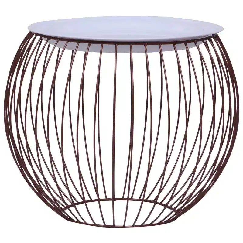 Coffee Table Gold, White Metal, MDF Compact Storage Round
