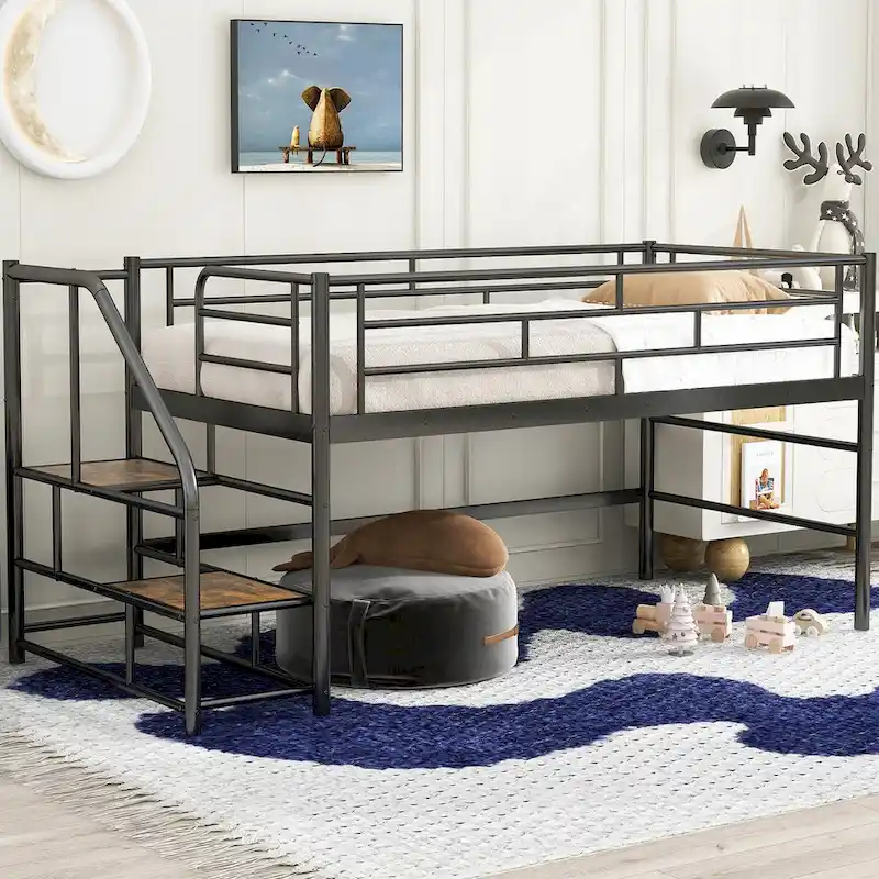 Mid Loft Bed with Storage stairs