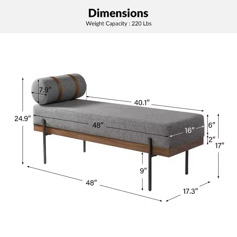 Entryway Bench with Removable Pillow, Industrial Style