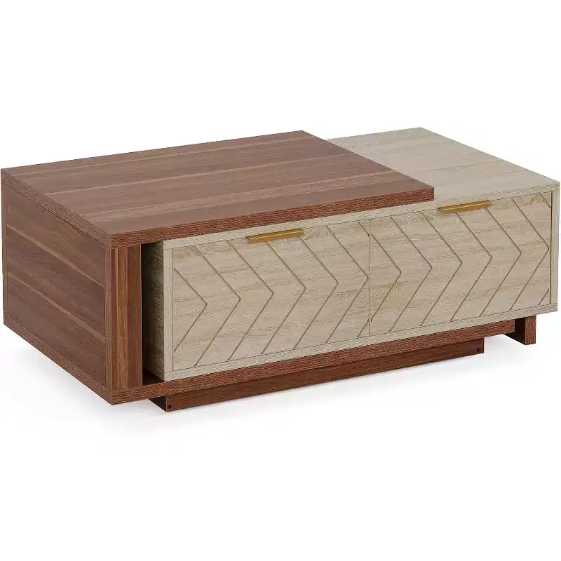 Lantine Extendable Coffee Table, 42-65 Adjustable Reversible Wood Center Table with 2 Storage Drawers for Living Room